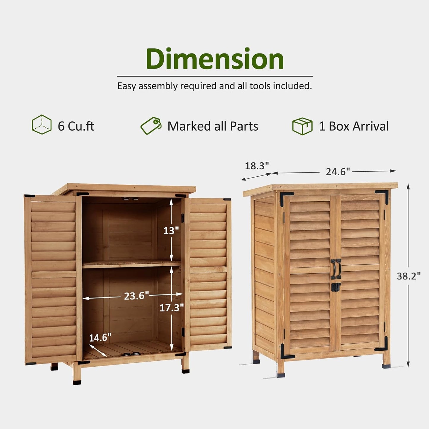 MCombo Outdoor Storage Cabinet, Small Storage Shed with Removable Shelf, Wood Garden Shed with 2 Doors for Yard Patio Lawn (24.6 x 18.3 x 38.2 inch) 0985 (Yellow)