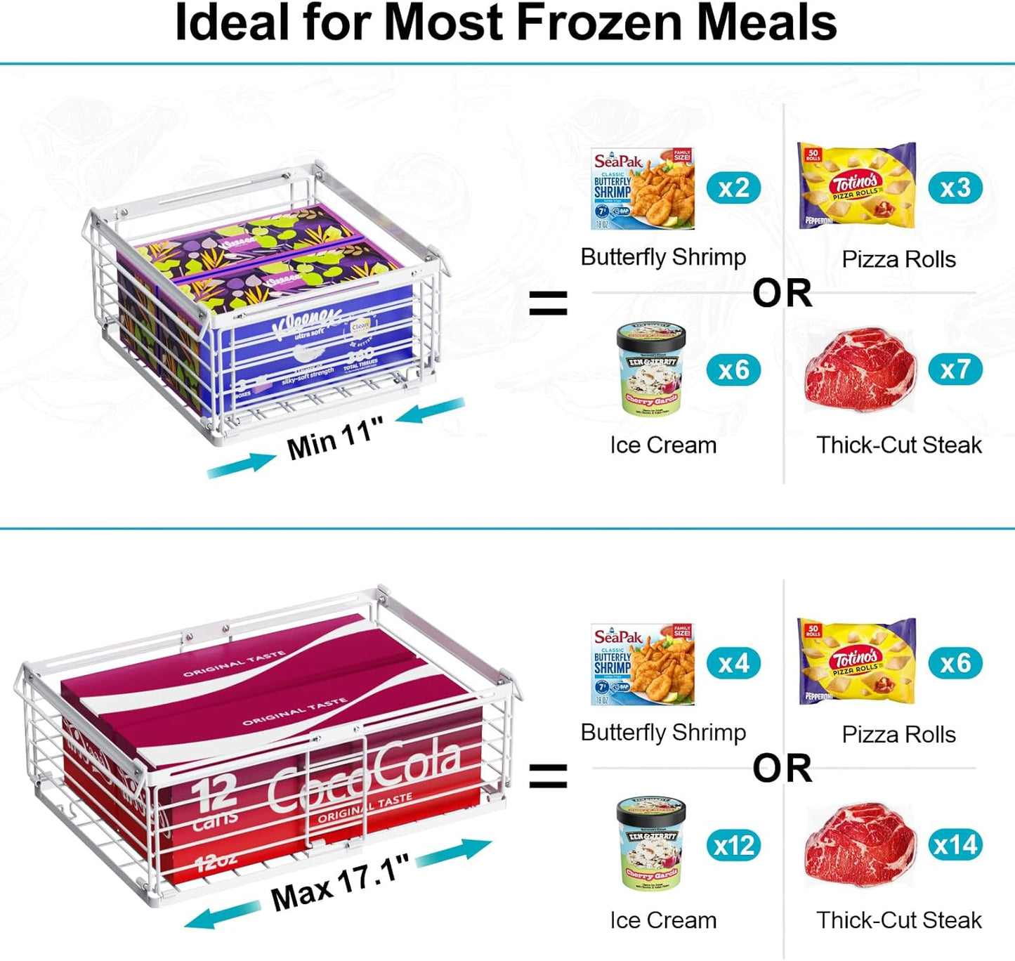iSPECLE Freezer Organizer Bins - Fit 10 to 20 Cu.FT Deep Freezer, 4 Pack Expandable Stackable Large Chest Freezer Organizer Bins Sort Food, Easily Get Food from Bottom Better Ventilation, White