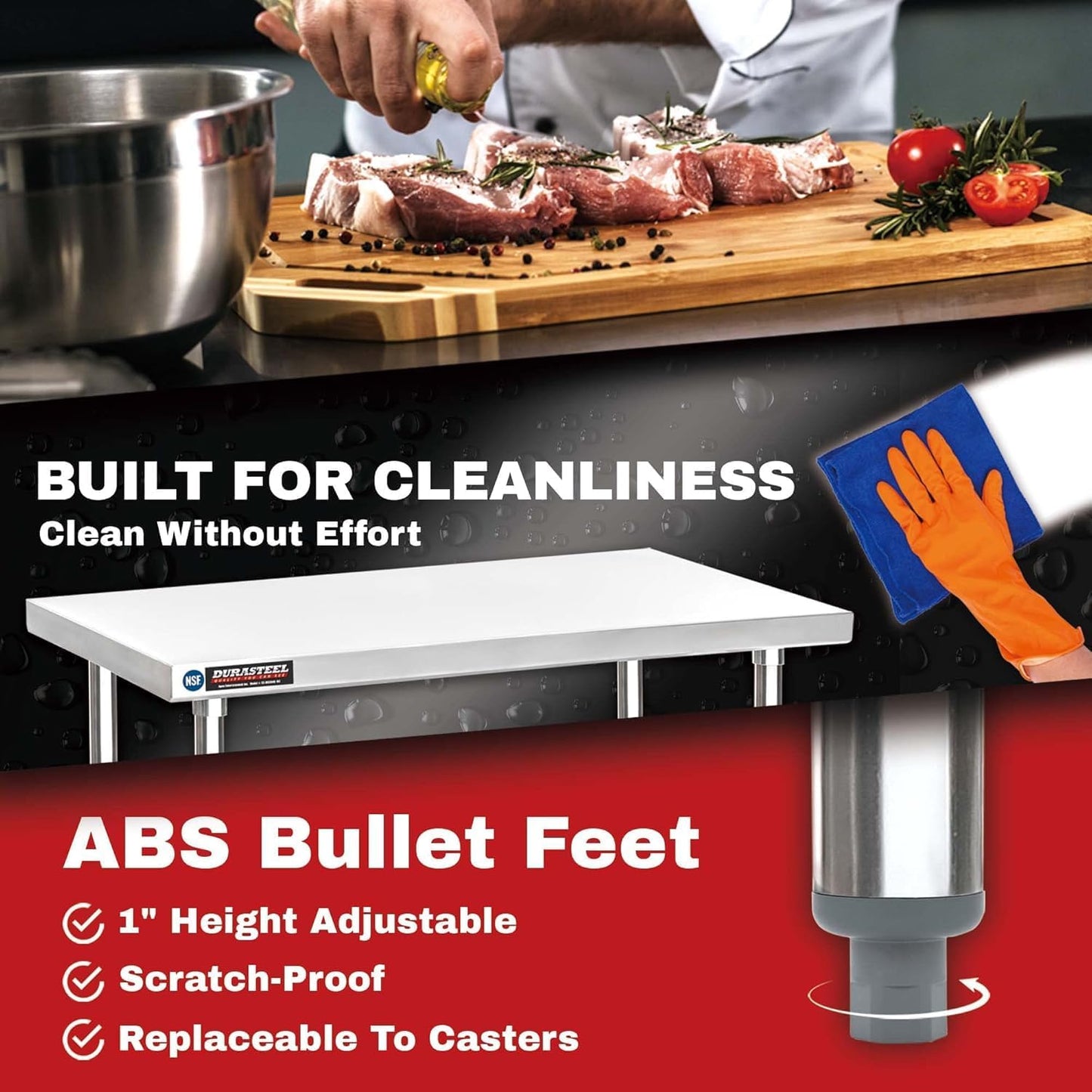 DuraSteel 30x36 Stainless Steel Work Table - NSF Commercial Prep Metal Table - Outdoor Pizza Oven Stand w/Under Shelf - Kitchen Island Laundry Utility Garage Microwave Stand Large Rolling Storage Cart