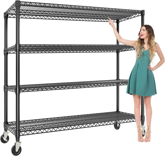 71" H Storage Shelves 2640LBS Heavy Duty Shelving Unit with Wheels & Feet, 4-Tiers Garage Shelving for Pantry Garage Kitchen Home Commercia, 71.8" H x 59" W x 17.7" D