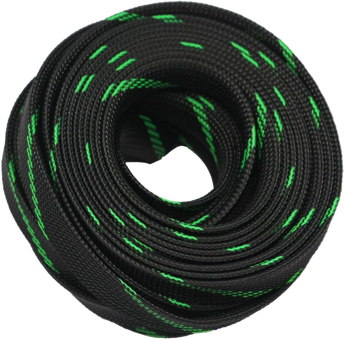 30ft PET Expandable Sleeving Wire Cable Sleeve (1/6", Green&Black)
