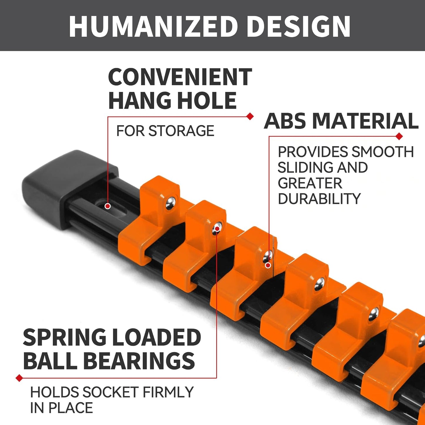 Socket Organizer Drive ABS Tools - Orange Socket Holder, Premium Quality 9 Pieces Socket Holders Kit 1/4-Inch x 48 Clips, 3/8-Inch x 45 Clips, 1/2-Inch x 36 Clips（9PC,Orange)