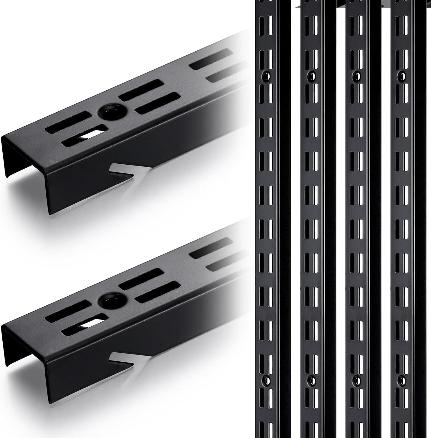 6 Pcs 47.5 Inches Shelf Rails Bracket Track Upright Closet System Hardware Adjustable Wall Standard Shelf Standards for Pantries, Linen Closets, Laundry Rooms, Utility Rooms (Black)