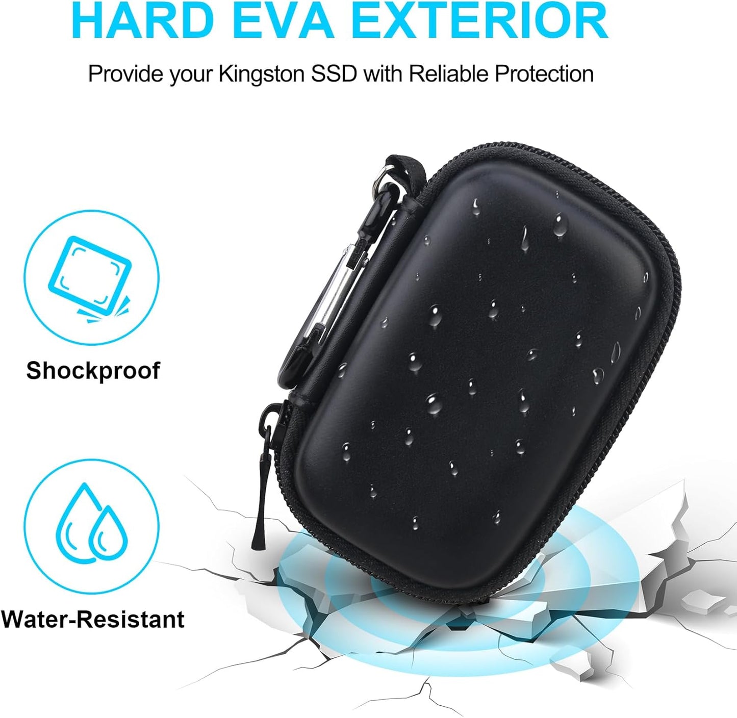 Lacdo Hard Carrying Case for Kingston XS1000 / XS2000 / XS1000R SSD 500GB/1TB/2TB/4TB Portable External Solid State Drive USB 3.2 EVA Shockproof Protective Storage Travel Bag, Black