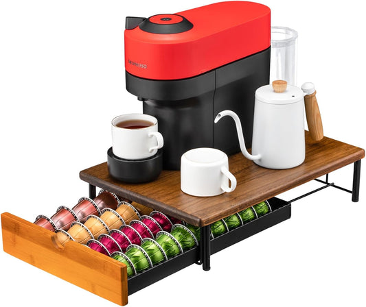 Vertuo Capsule Holder Drawer for Nespresso With Elegant Wood Top (40 Pods)