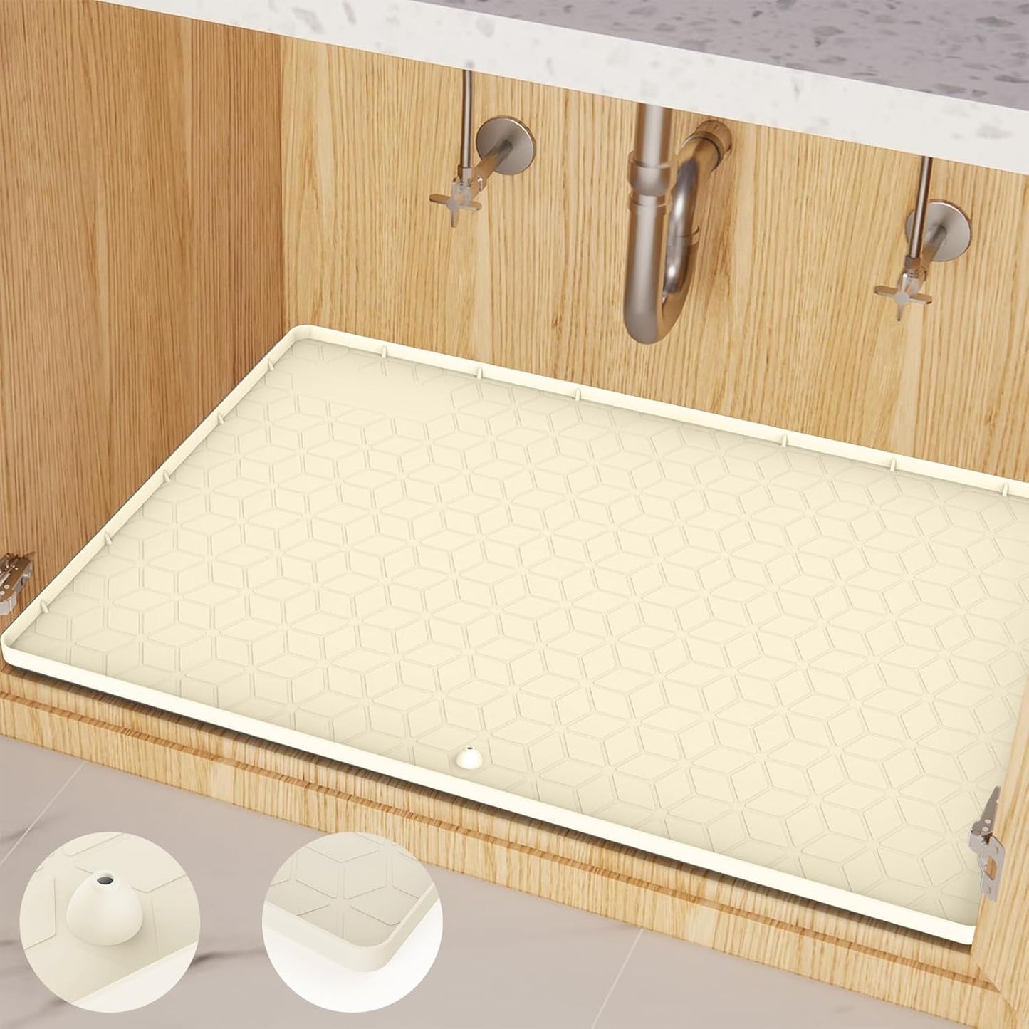 Under Sink Mat, 28"x22" Under Sink Mats for Kitchen, Silicone Waterproof Under Sink Liner, Sink Cabinet Organizer Tray with Drain Hole