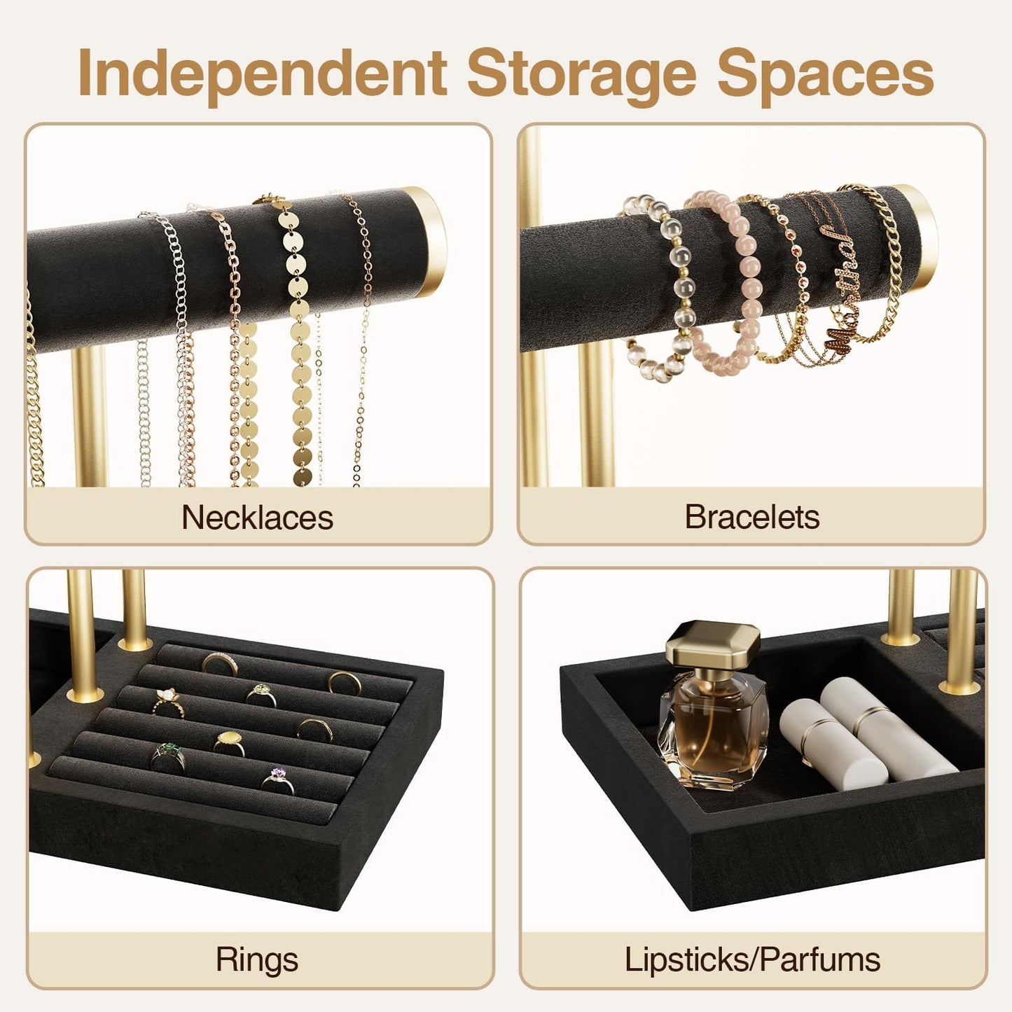 3 Tier Bracelet Holder Display - Detachable T Bar Black Velvet Bracelet Holder, Jewelry Holder Organizer for Bracelet, Necklace, Watches, Rings