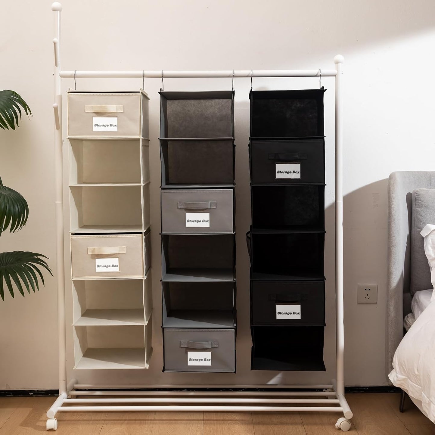 2 Pack 6 Shelves Hanging Closet Organizer with 2 Drawer, Hanging Storage with 4 Side Pockets for Clothes Shoes, 43.5"x12"x12"(Black)
