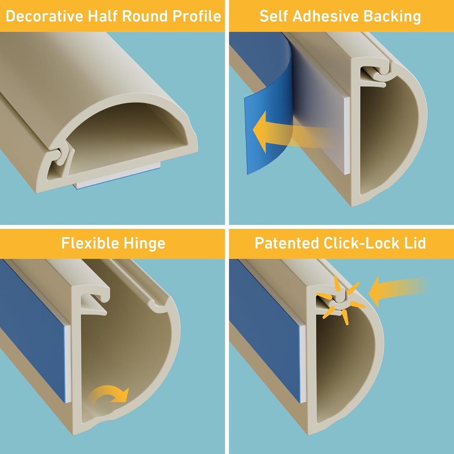 D-Line 157in Cord Hider Kit, Patented Cable Cover, Hide Wires on Wall, Channel for TV Mount Cords, Raceway Wire Hiders, Paintable, Adhesive, Half Round, 10x 0.78in W x 0.39in H x 15.7in L, Beige