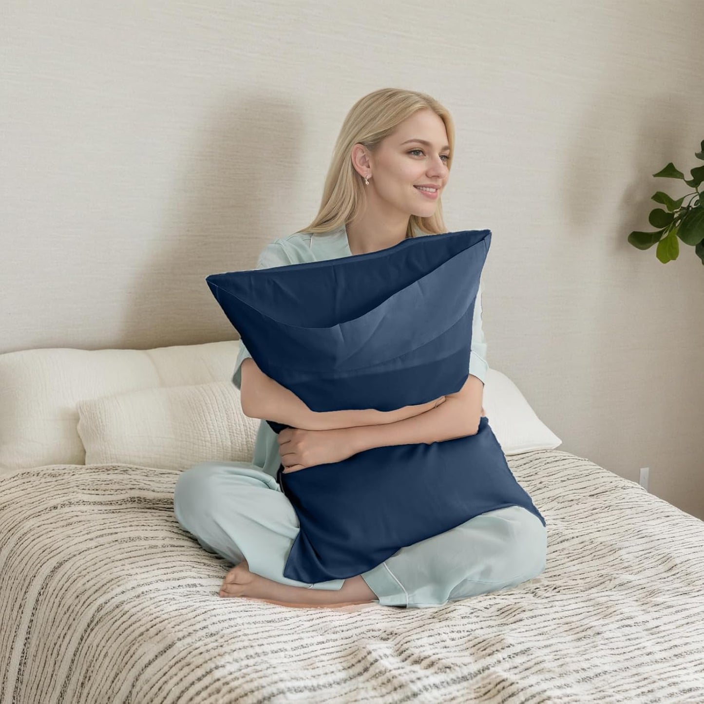 TELUS Pillow Cases Queen Size 2 Pack, Bamboo Rayon Cooling Pillowcases with Envelope Closure, Cool Breathable Pillow Cover for Hot Sleepers & Night Sweats, 20x30 inches, Navy Blue
