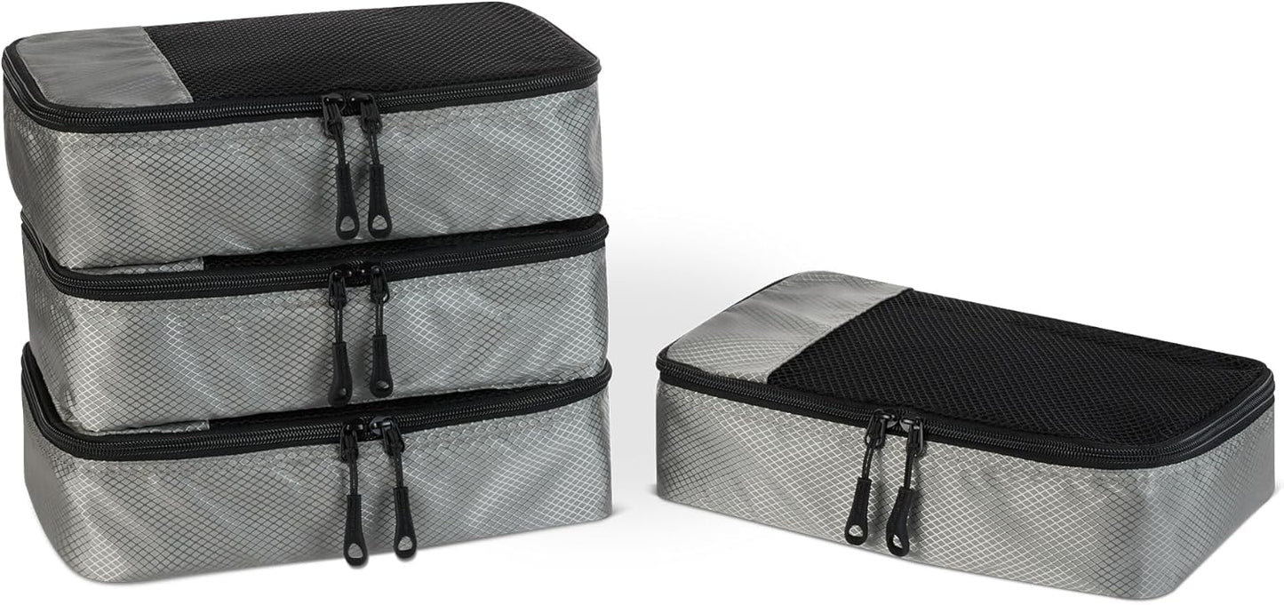 Amazon Essentials 4-Piece Packing Cubes Travel Accessories Set, Luggage Organizer with Double Zipper, Mesh Top, 100% Polyester, Small, Gray (Previously Amazon Basics)
