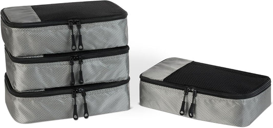 Amazon Essentials 4-Piece Packing Cubes Travel Accessories Set, Luggage Organizer with Double Zipper, Mesh Top, 100% Polyester, Small, Gray (Previously Amazon Basics)