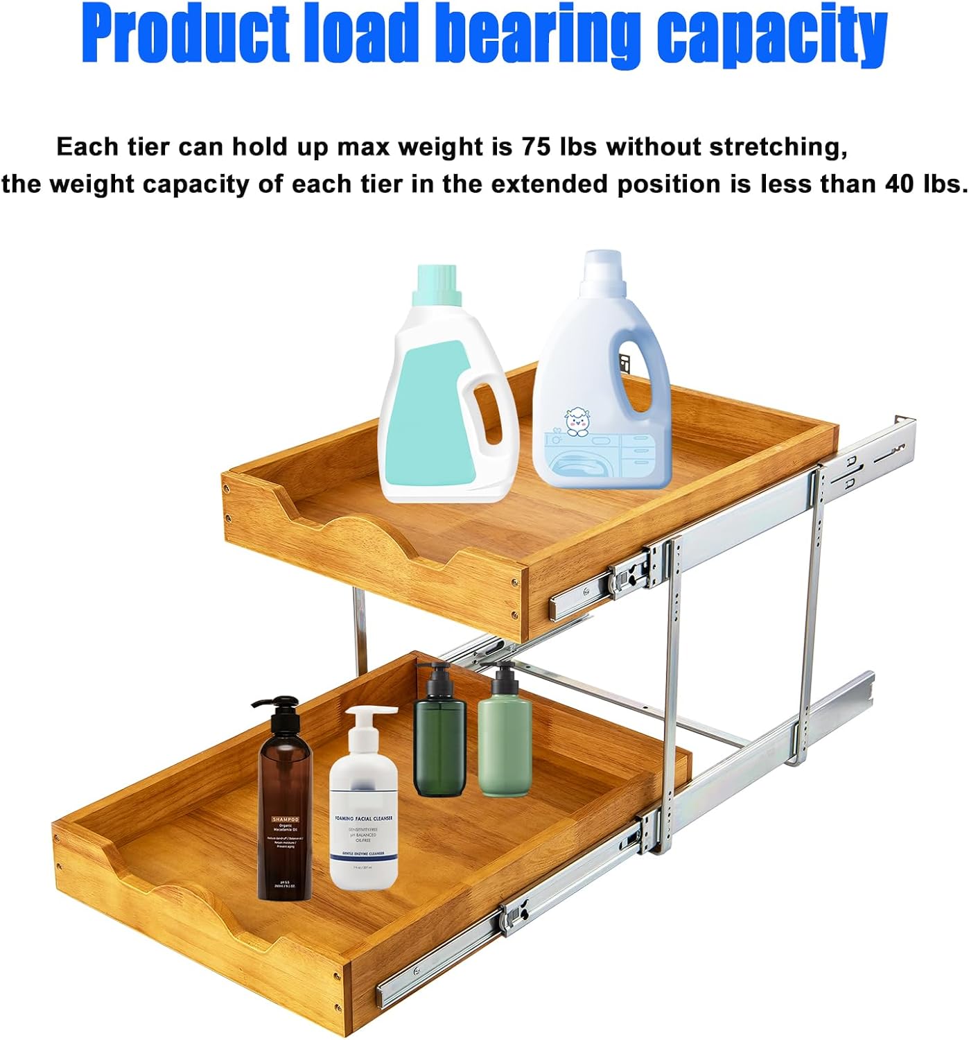 DINDON 2 Tier Pull Out Cabinet Organizer (11" W x 21" D) Double Tier Slide Out Wood Drawer Under Cabinet Storage And Organization