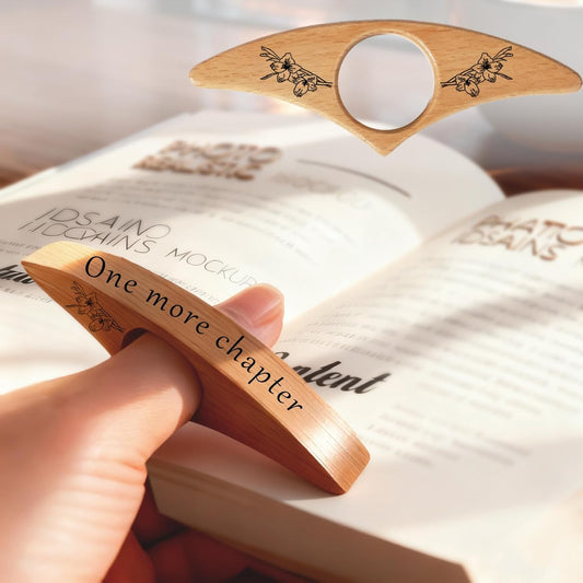 Personalized Book Page Holder Engraved Text - Custom Wooden Thumb Page Holder Wood Reading Accessory (wx03)