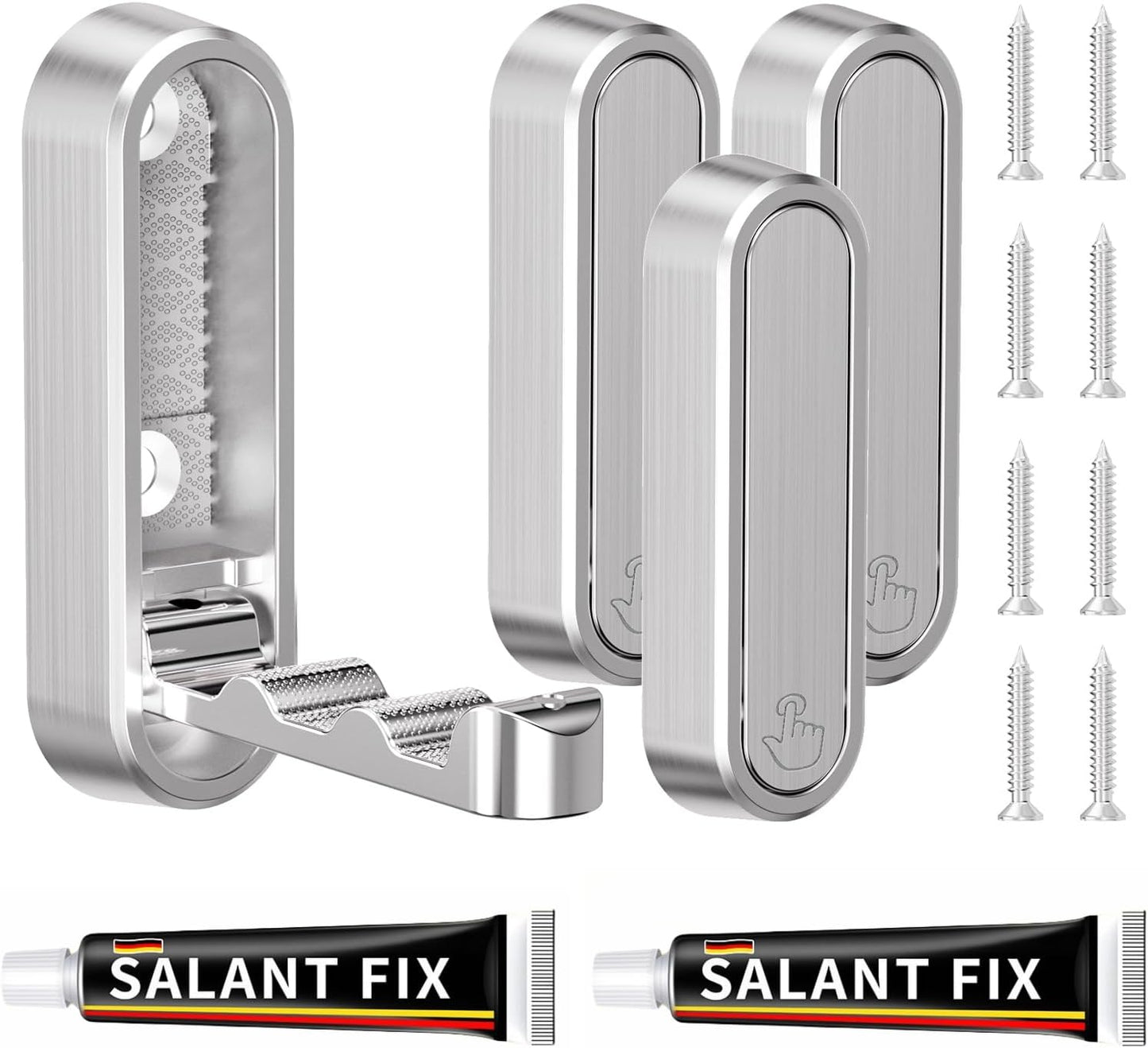 4-Pack Heavy Duty Zinc Alloy Folding Wall Hooks for Bathroom, Kitchen, Entryway, Closet - Space-Saving Design Holds Coats, Towels, Backpacks, Hats, Keys (Silver)