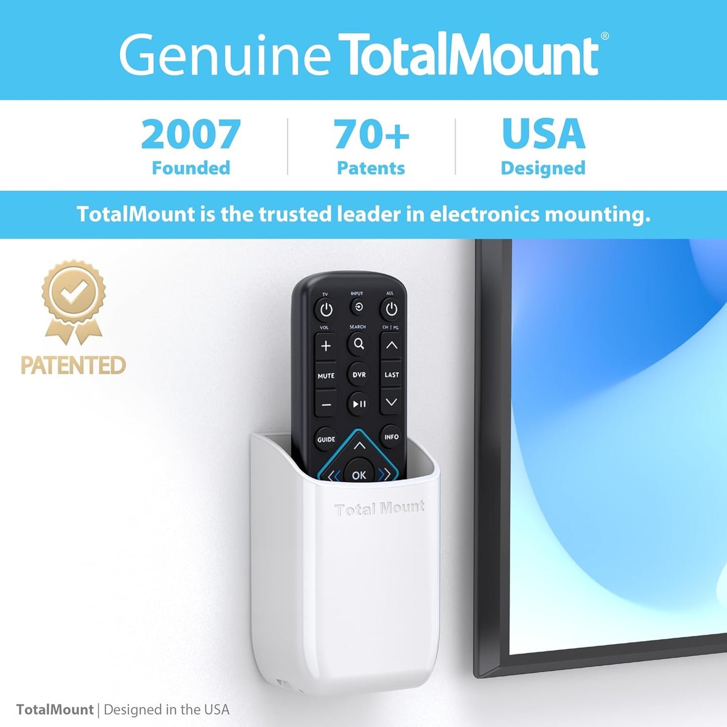 TotalMount Hole-Free Remote Holders – Eliminate Need to Drill Holes in Your Wall (White Remote Control Holders, Quantity 2)