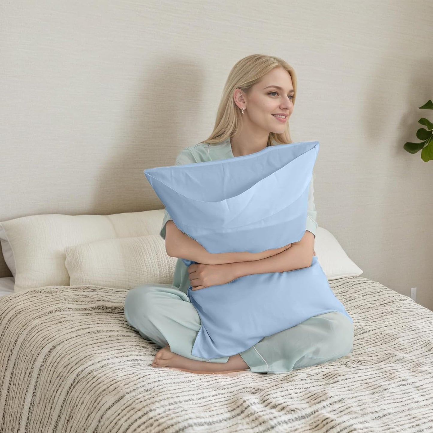 Pillow Cases Standard Size 2 Pack, Bamboo Rayon Cooling Pillowcases with Envelope Closure, Cool Breathable Pillow Case for Hot Sleepers & Night Sweats, 20x26 inches, Aqua Blue