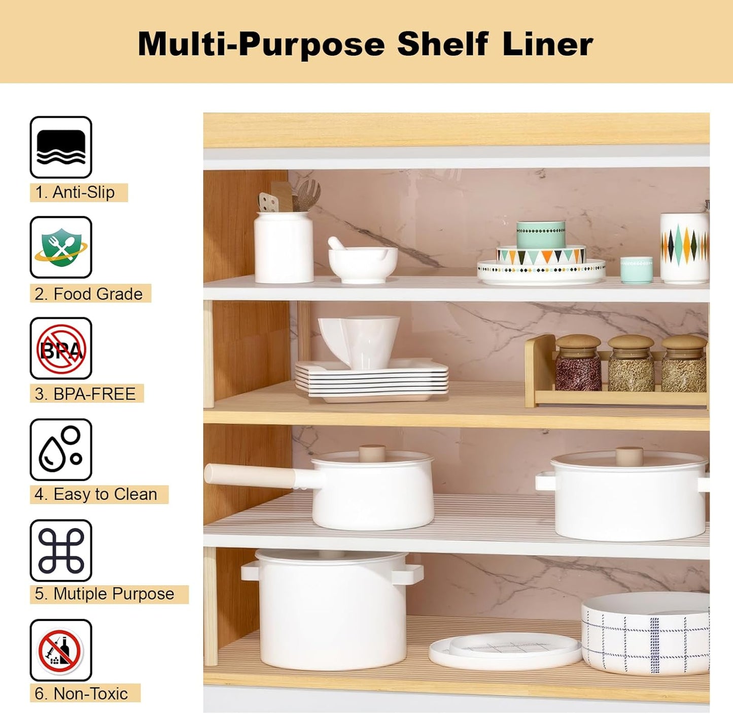 Shelf Liner, 20 Inches x 20 FEET Non-Slip Kitchen Cabinet Liner, Washable Oil-Proof Non-Adhesive Contact Paper for Kitchen Drawer, Cabinet, Shelves, Refrigerator, Storage, Desks, coutertops