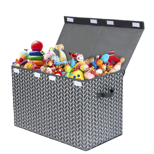 Mayniu Large Toy Box Chest Storage Bins with Lid, Toys Organizers Storage Boxes Basket with Sturdy Handles for Boys, Girls, Living Room,Nursery, Playroom, Bedroom (Grey)