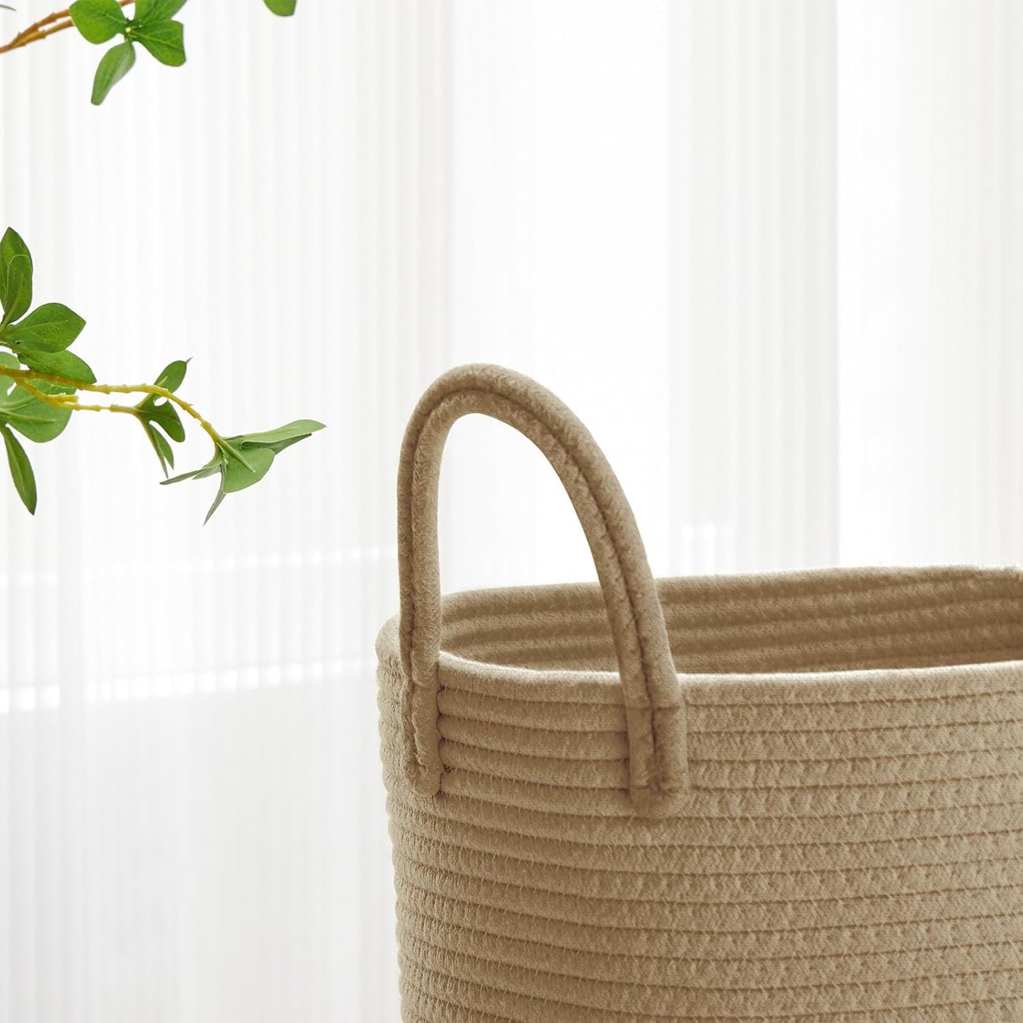 VIPOSCO Large Laundry Hamper, Tall Woven Rope Storage Basket for Blanket, Toys, Dirty Clothes in Living Room, Bathroom, Bedroom - 58L Jute