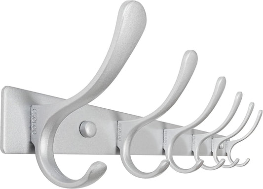 SKOLOO Coat Rack Wall Mounted - 6 Hooks, Heavy Duty, Stainless Steel, Metal Wall Hangers, Sturdy Coat Hooks for Hanging Coats, Jacket, Clothes, Hat, Cold Light Silver