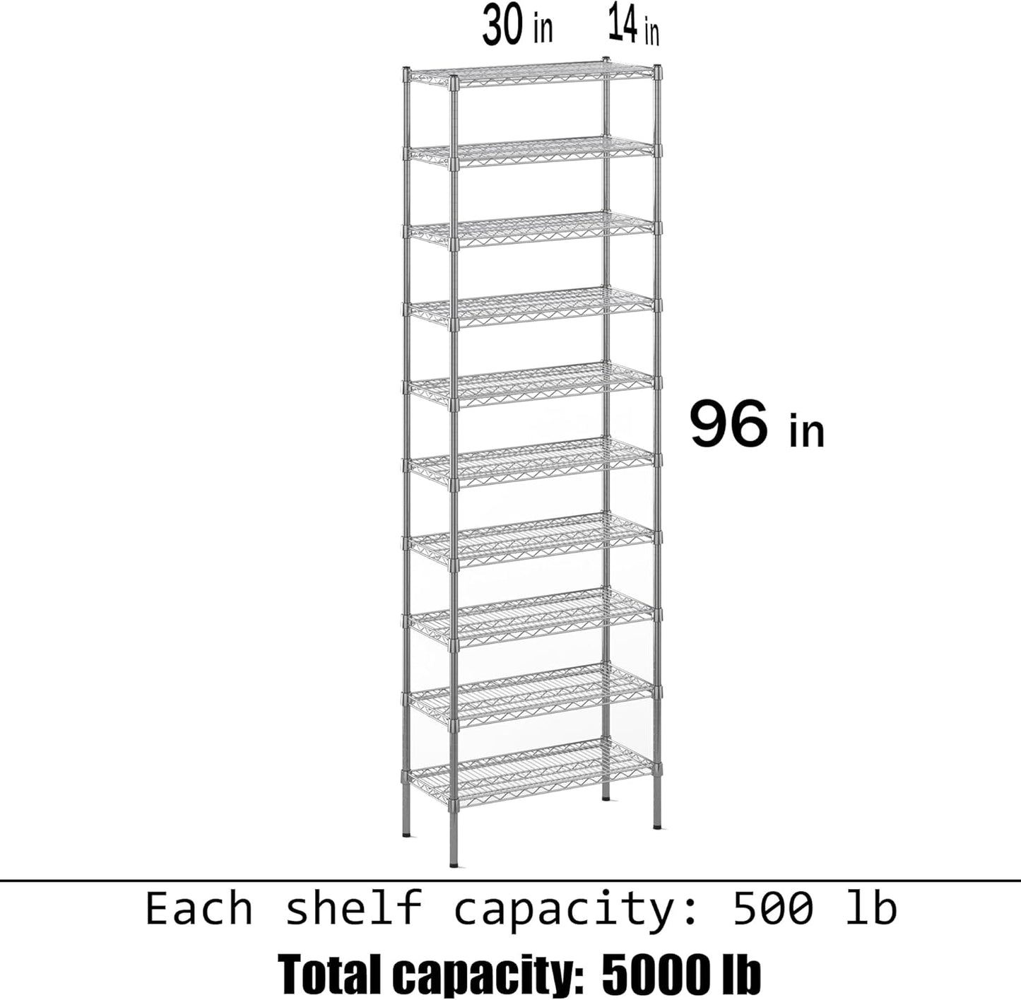 14" Deep x 30" Wide x 96" Height Wire Shelving Kit | 10-Tier | NSF Commercial Storage Rack Unit