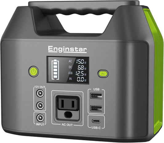 EnginStar Portable Power Station, 150W 155Wh Power Bank with 110V AC Outlet, 6 Outputs External Battery Pack Portable Backup Battery Laptop Charger with LED Light for Home Camping