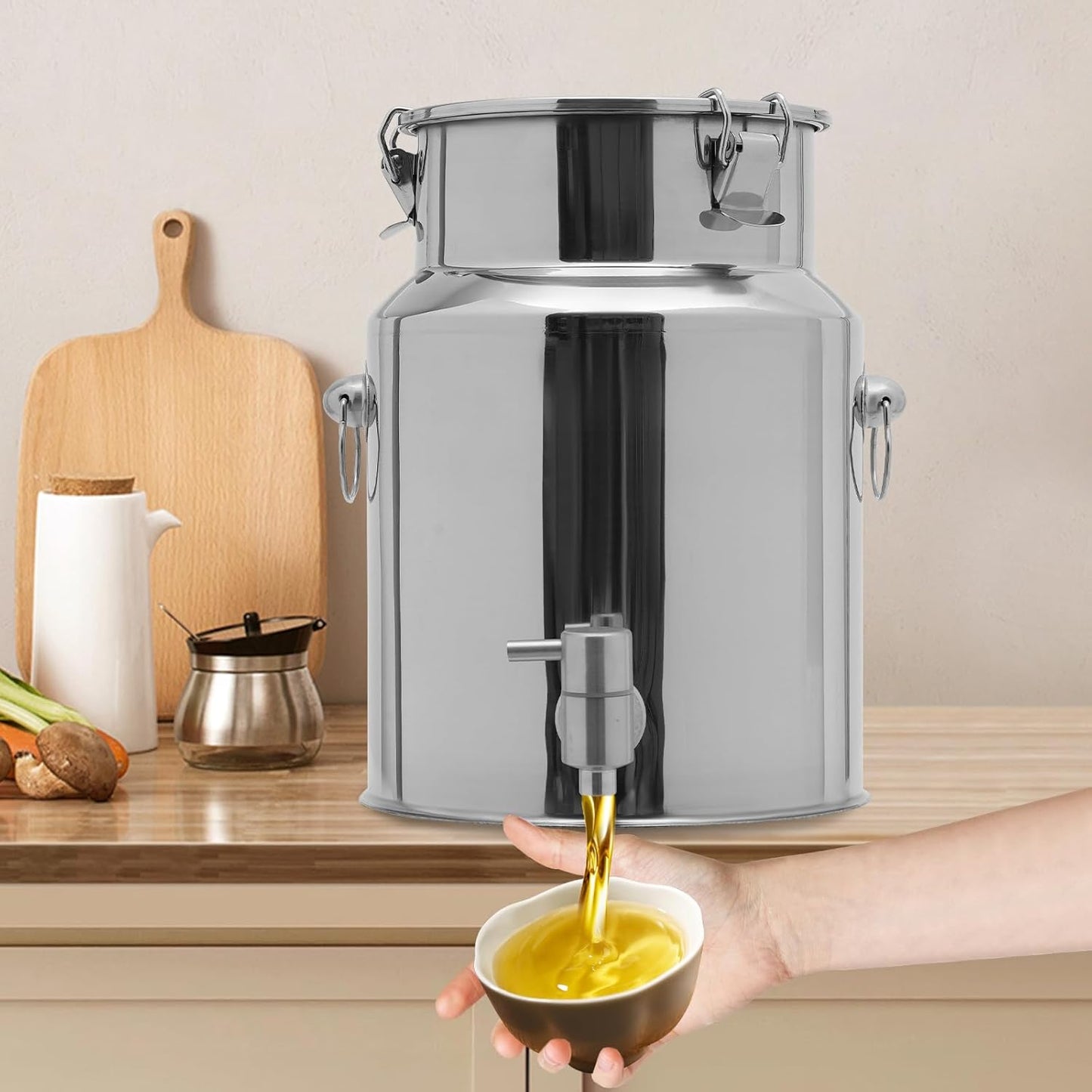 Beverage Dispenser & Stainless Steel Milk Can, 10L/2.64Gal 304 Stainless Steel Drink Dispenser with Spigot and Locking Lid, Multi-Purpose Portable Container for Milk Wine Oil Juice and Party Serving