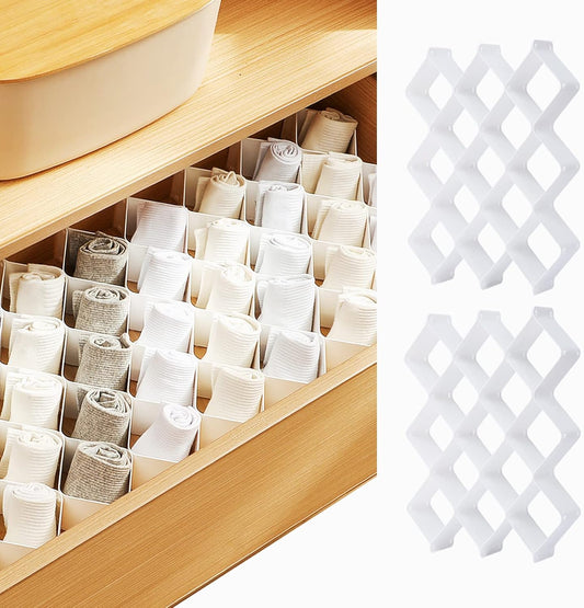 ROUFA Sock Drawer Organizer for Dresser, Honeycomb Underwear Dividers for Women, Panty Separator for Bras, Socks, Belt and Leggings (12pcs.White)