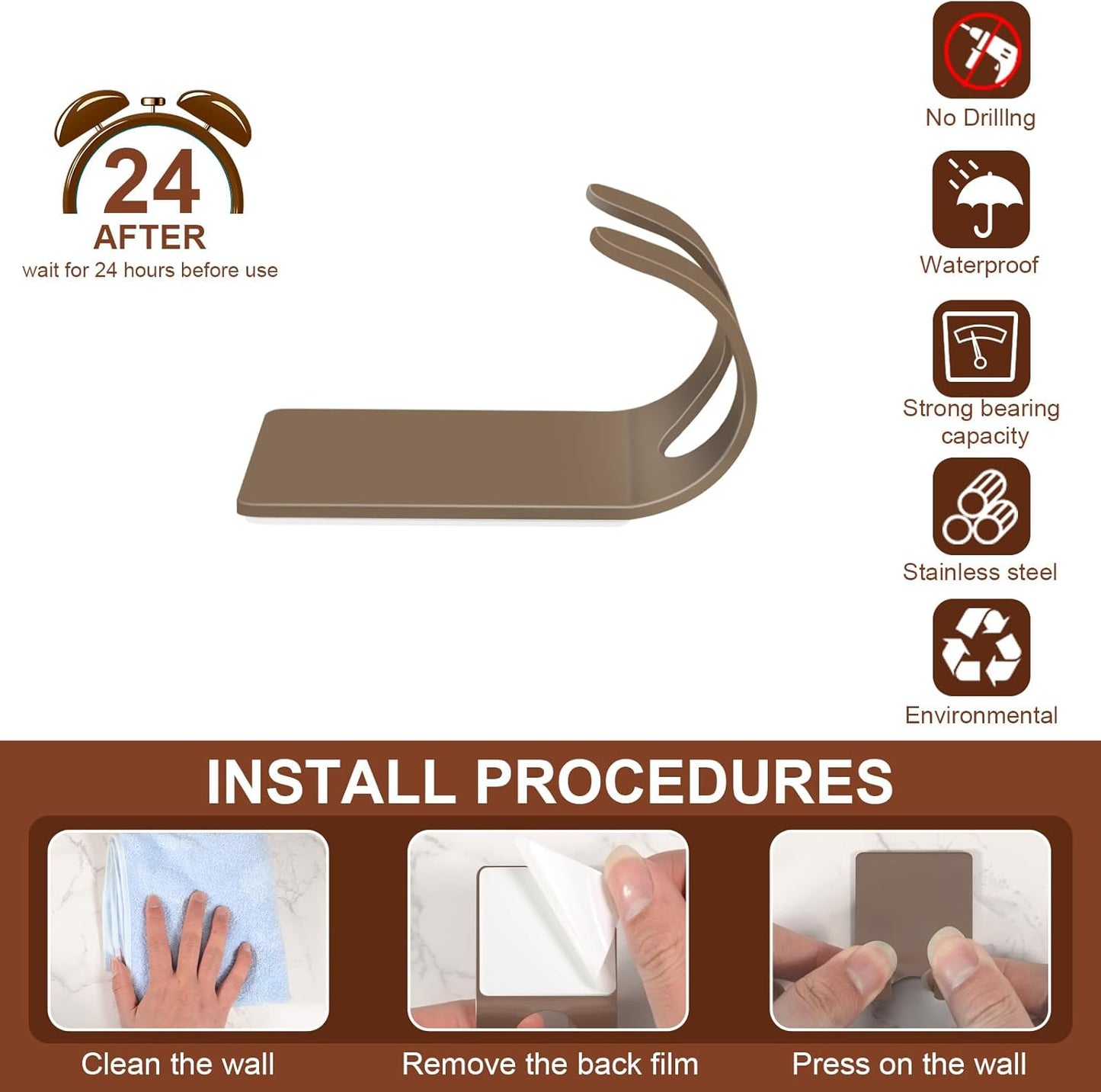 CGBE Razor Holder for Shower, 4 Packs Shaver Holder and Hooks, Self Adhesive Wall Mounts for Bathroom, Damage Free - Brown