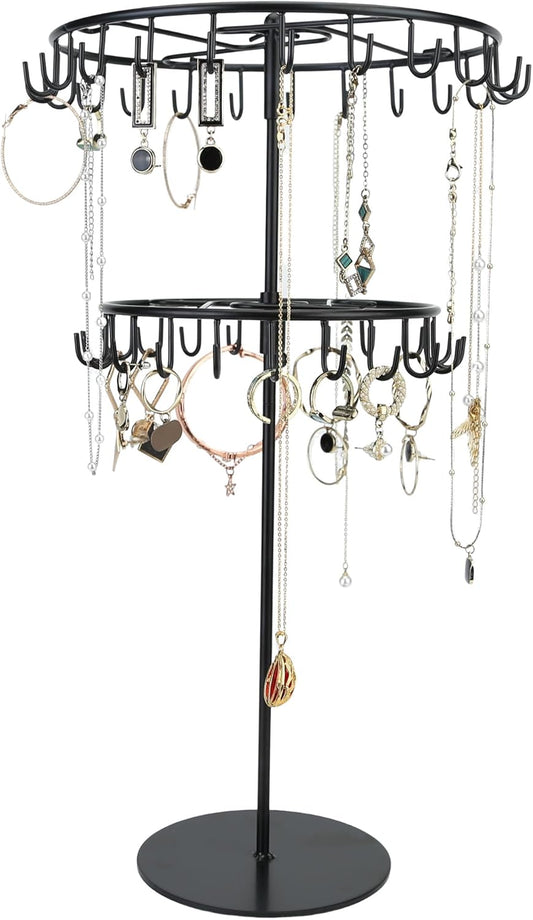jewelry storage rack Rotating Jewelry Display is used to organize and store necklaces, earrings, bracelets, rings﻿-black