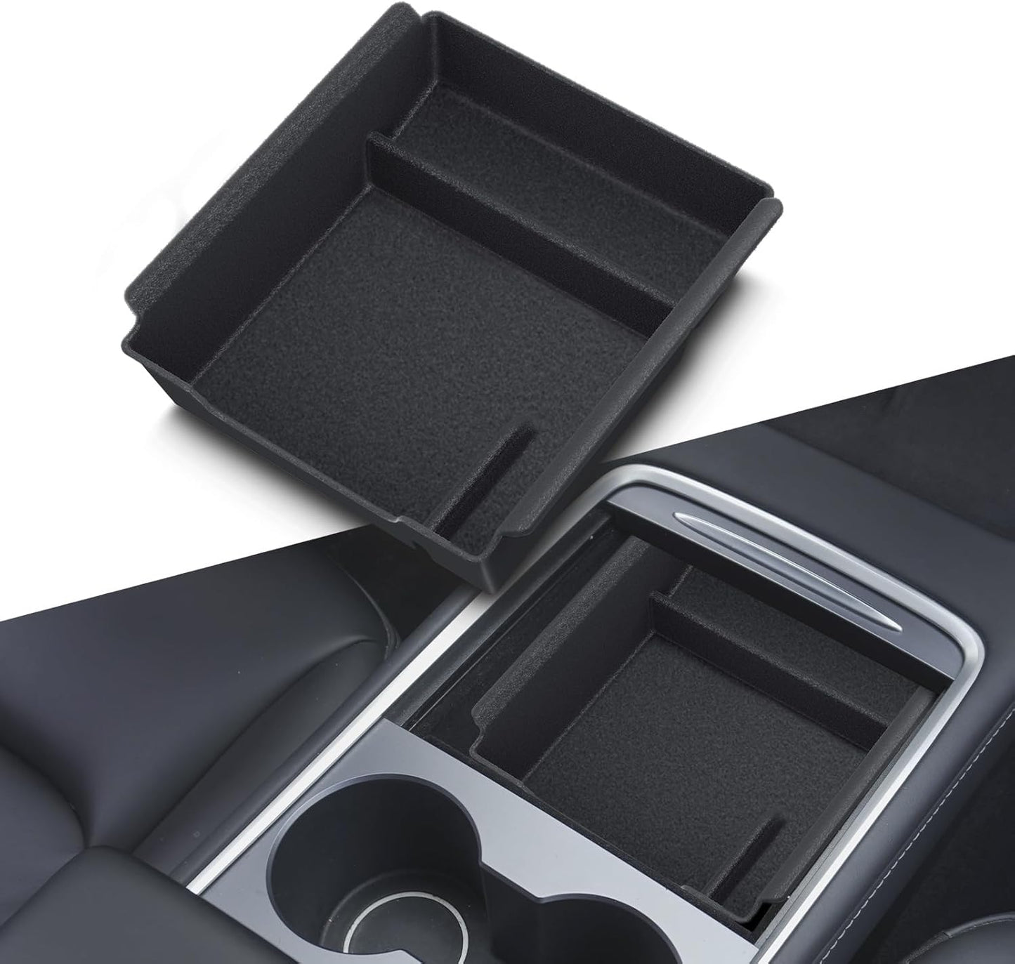 Console Organizer Accessories for Tesla: Model Y/3 2021 2022 2023 2024 Highland Velvet Anti-Scratch Storage Box, Easy to Install with Smooth Slide