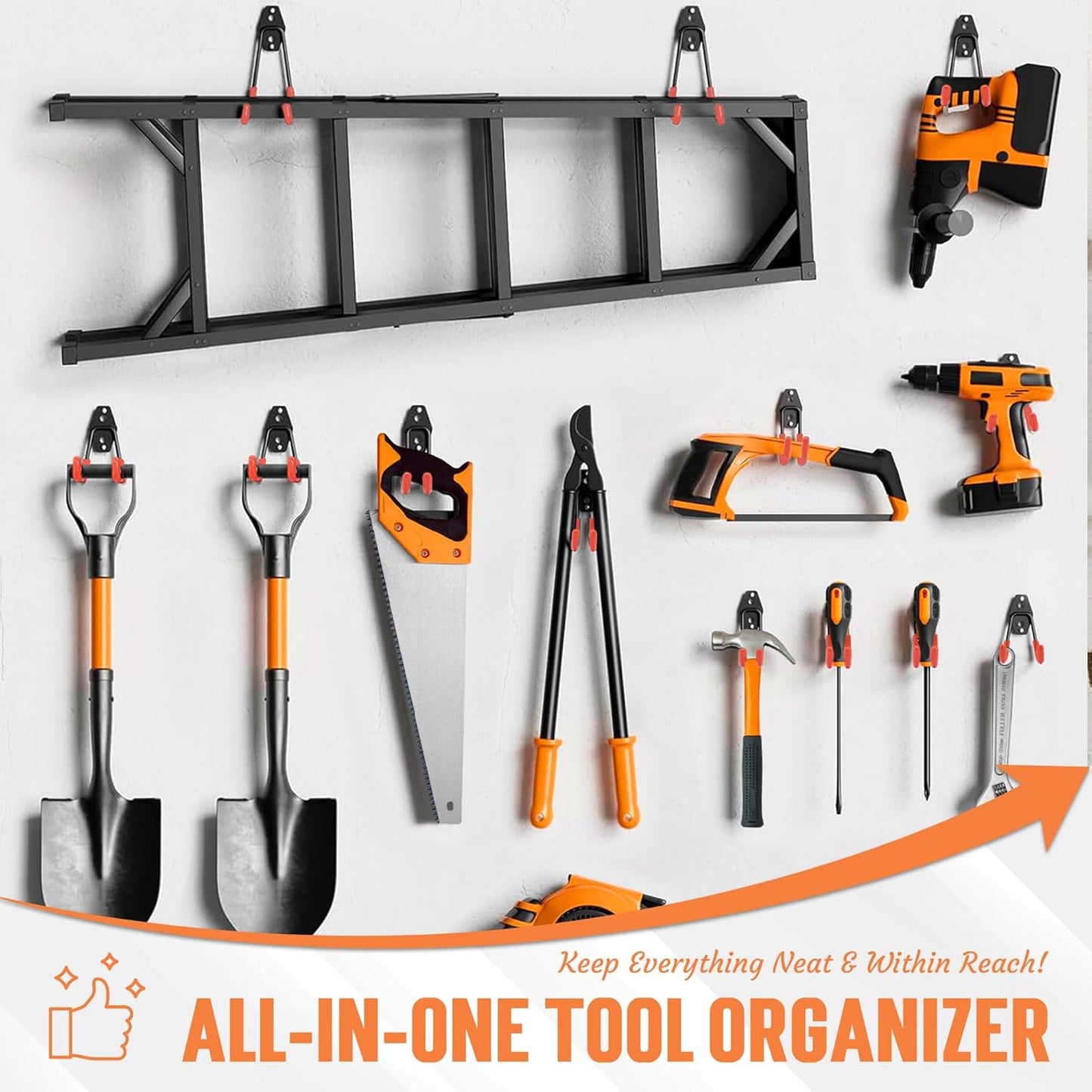 TONDA Garage Hooks, 20 Pack Garage Organization, Wall Storage Hooks Heavy Duty for Hanging Bike, Ladder, Garden Tools, Hose and Ropes, Orange