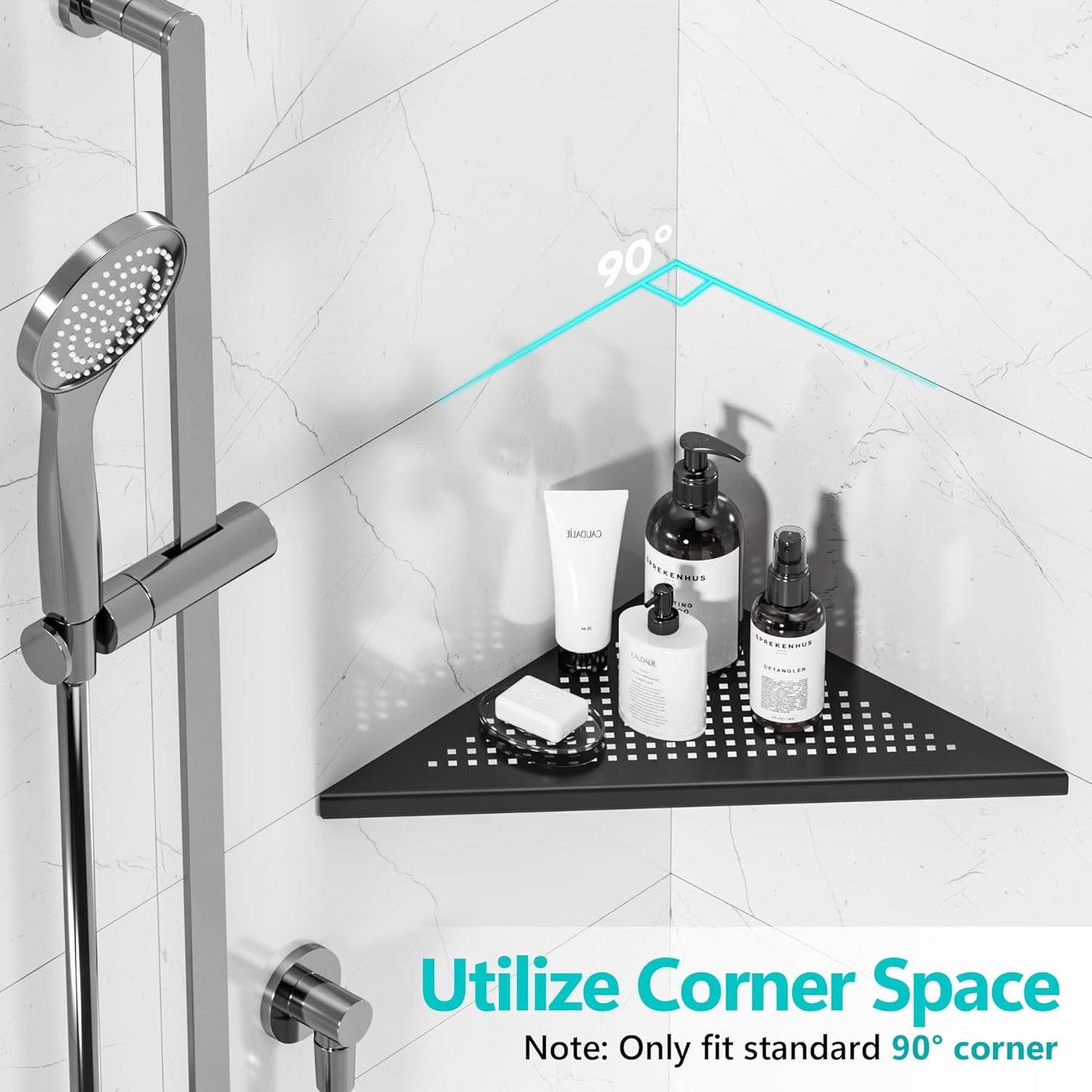 Bathroom Corner Shelf, Recessed 12" Shower Shelf Caddy, SUS304 Stainless Steel Shelf Wall Mount Triangular, No Drilling, Matte Black