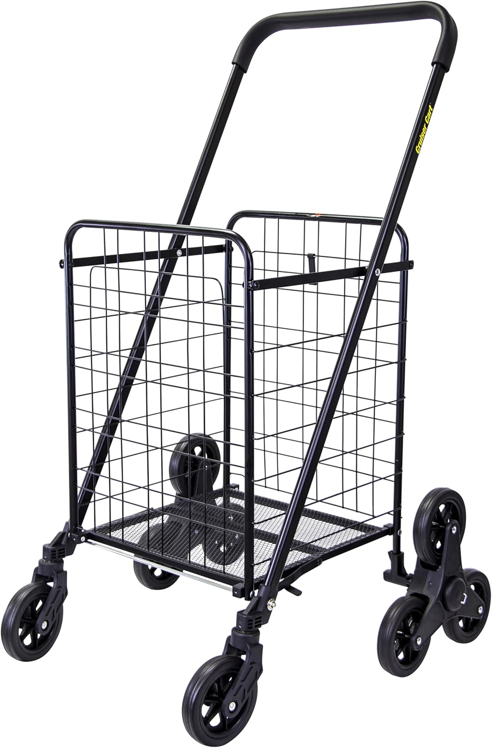 dbest Products Stair Climber Cruiser Cart Shopping Grocery Rolling Folding Laundry Basket on Wheels Foldable Utility Trolley Compact Lightweight Collapsible, Black