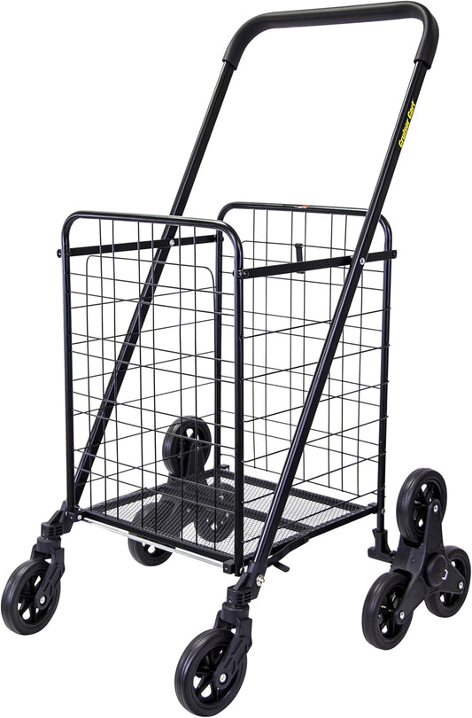 dbest Products Stair Climber Cruiser Cart Shopping Grocery Rolling Folding Laundry Basket on Wheels Foldable Utility Trolley Compact Lightweight Collapsible, Black