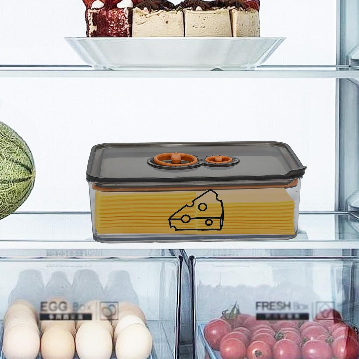Cheese Container for Refrigerator,Cream Cheeses Storage Box,Cheese Keeper with Airtight Lid and Time Recording,BPA-Free Kitchen Storage Organizer Sliced,Grated,Cheddar Cheeses Saver,Grey