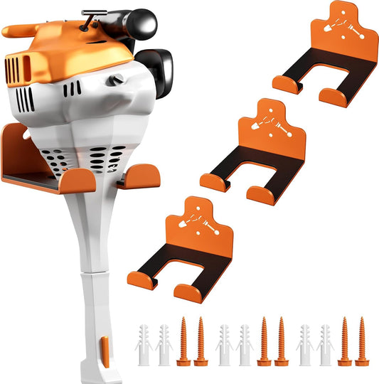 Garage Storage Trimmer Rack, Weed Whackers Holder Organizer Garden Power Tool Hanger Wall Mounted for Garage Trimmer, Hedge Trimmer, Grass Trimmer, Garden Tools,3 Packs(Orange)