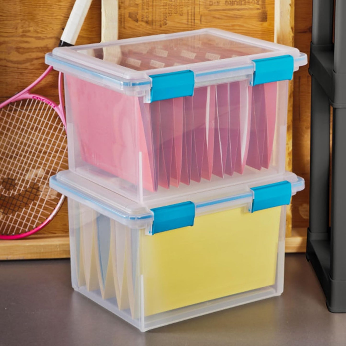 Sterilite 12-Pack Gasket Box, Weather-Resistant Storage Bins with Latching Lids, 32 Quart - Heavy-Duty Organizing Containers for Closet, Bathroom, and Office