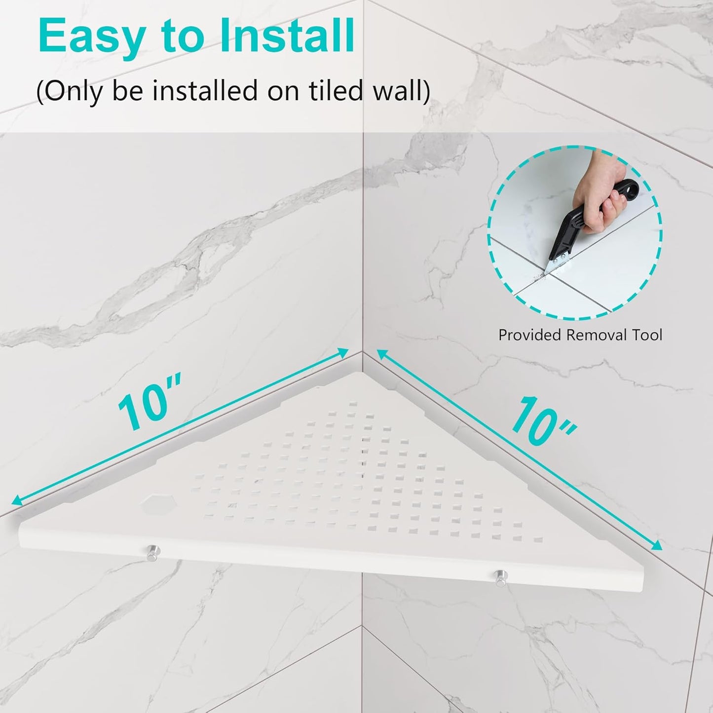 10" Bathroom Corner Shelf, 2 Pack Recessed Shower Shelf Caddy, SUS304 Stainless Steel Shelf Wall Mount Triangular, No Drilling Matte White