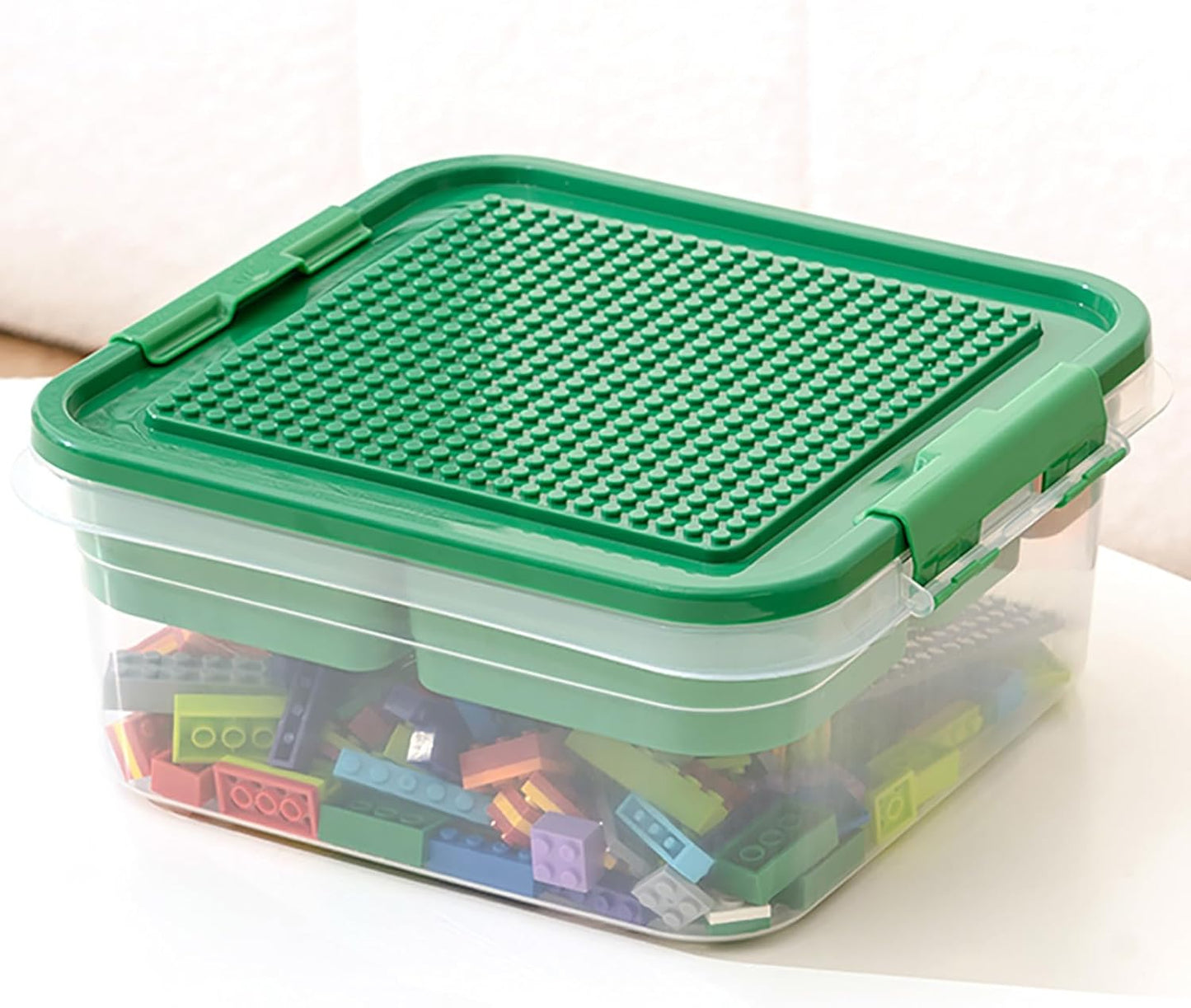 Toys Storage Organizer Bins for Lego, Building Blocks Storage with Building Baseplate Lid, Storage Containers for Building Brick Storage Plastic Stackable Organizer Bin Toy Chest
