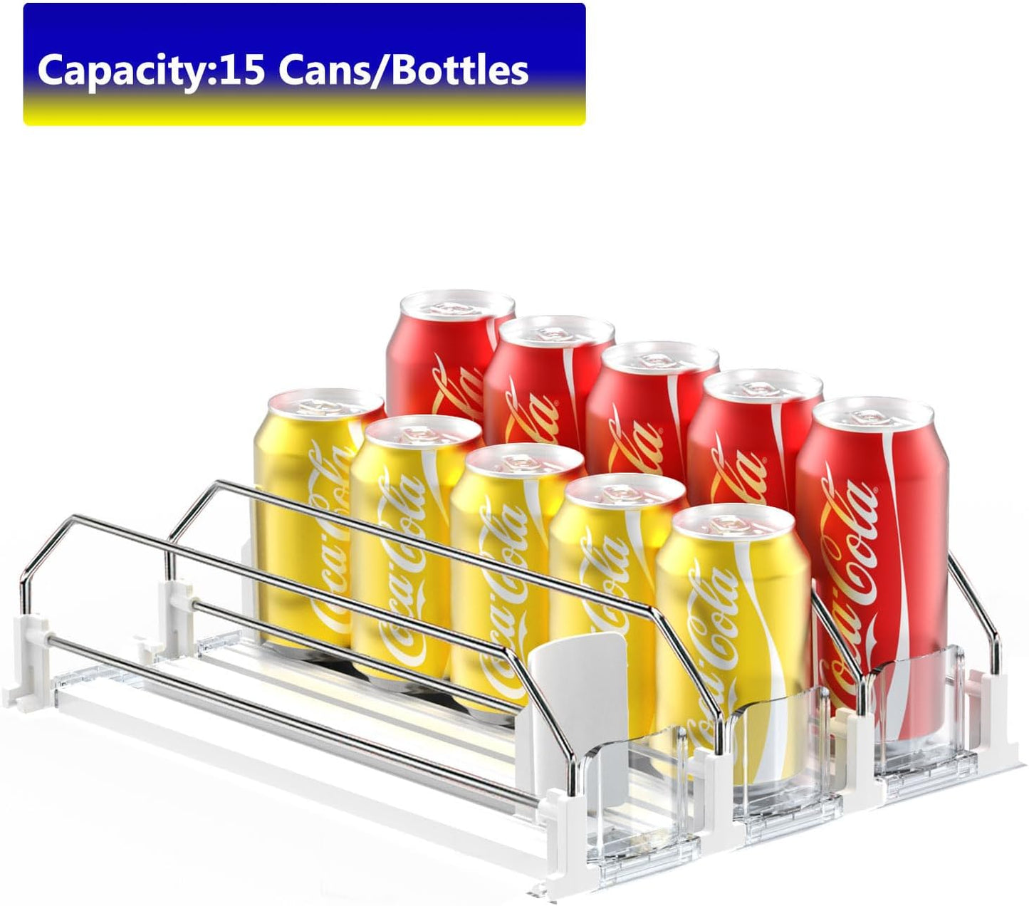 Drink Organizer for Fridge,Automatic Pusher Glide Soda Can Organizer for Refrigerator and Adjustable Width - Storage 15 Cans