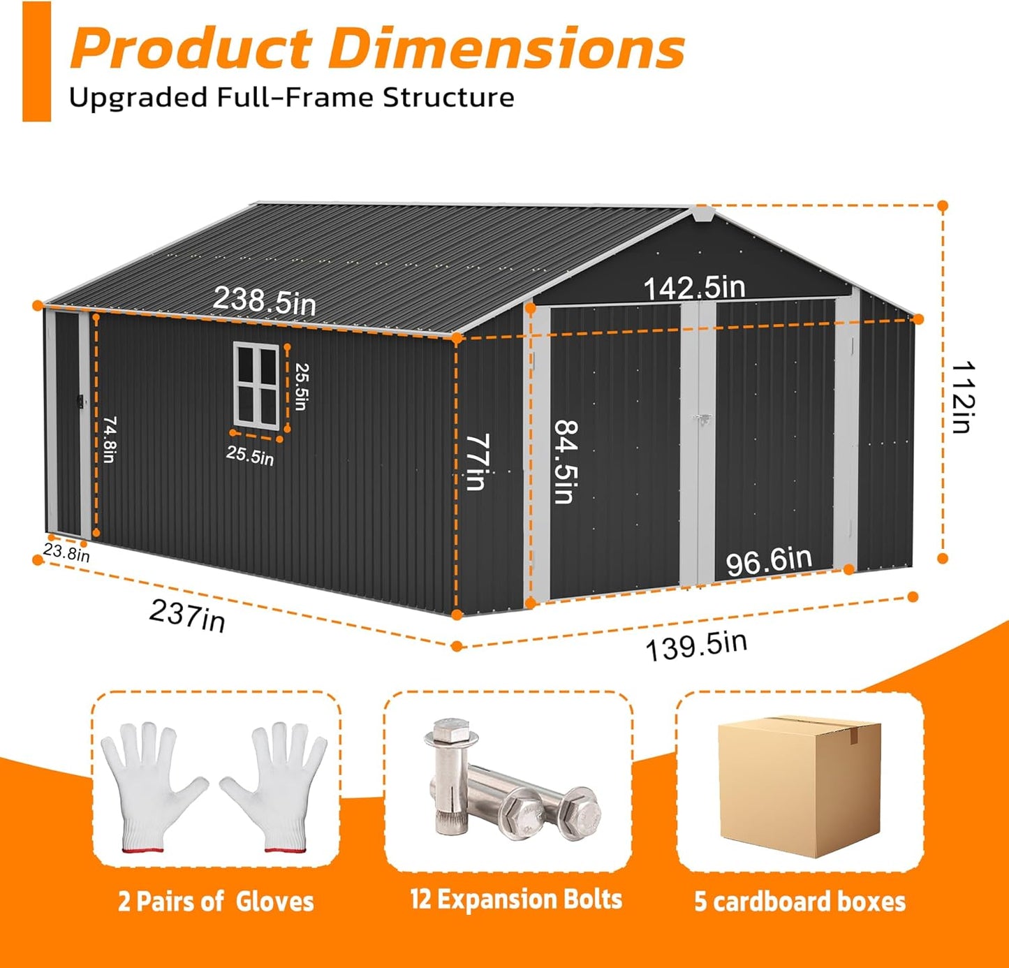12x20 FT Heavy Duty Metal Garage Shed, Extra Large Outdoor Storage Building with Double Doors, Side Door & Window, Waterproof All-Weather Steel Carport for Vehicle & Equipment Storage