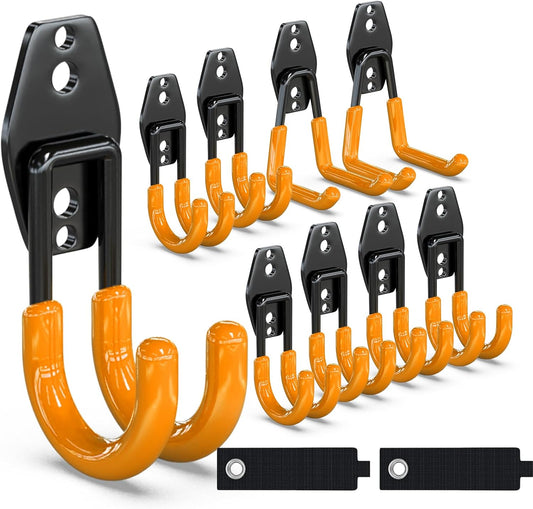 3-H Garage Wall Hooks 10 Pack, Garage Hooks Heavy Duty with Extra Welding Spots, Wall Storage Organizer for Hanging for Garden, Lawn, Yard (Orange)