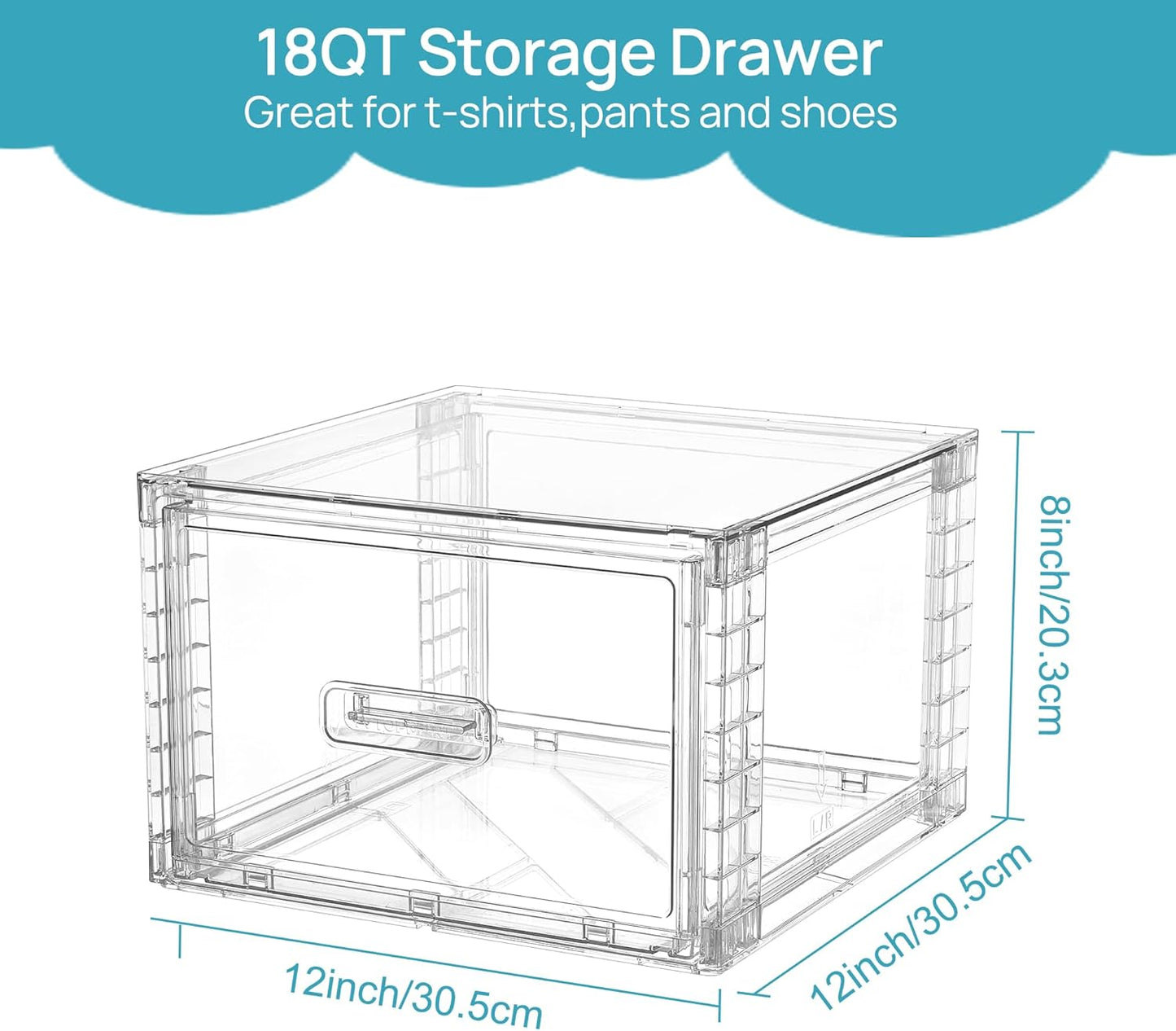 Vtopmart 2 Pack 15QT Clear Stackable Storage Drawers,Easily Assemble Closet Organizers,Plastic Storage Bins for Bathroom,Cabinet,Kitchen Pantry,Under Sink Organization(Medium)