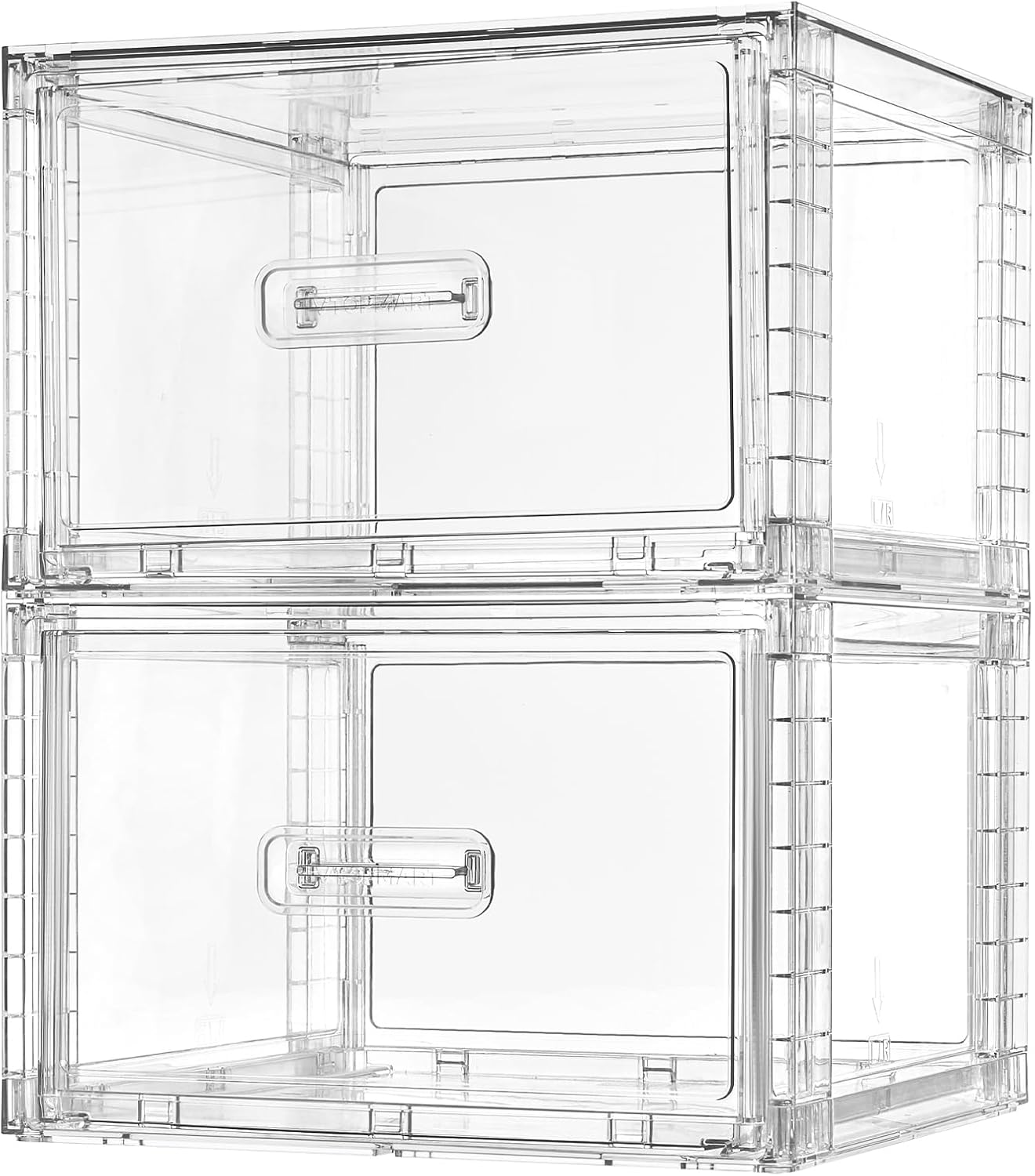 Vtopmart 2 Pack 15QT Clear Stackable Storage Drawers,Easily Assemble Closet Organizers,Plastic Storage Bins for Bathroom,Cabinet,Kitchen Pantry,Under Sink Organization(Medium)