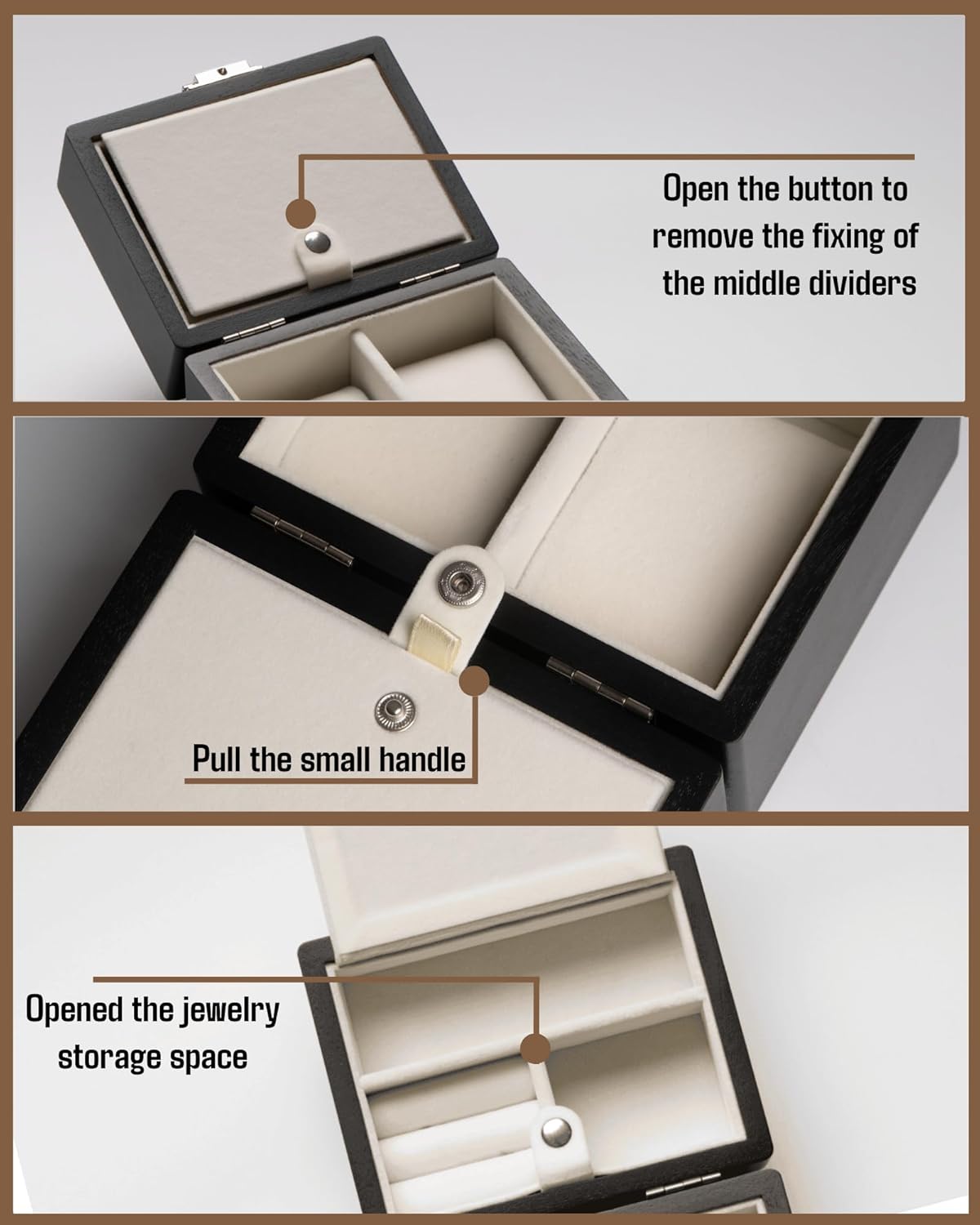 Watch Box, Watch Travel Case for Men, Wood Watch and Jewelry Holder Organizer for Woman, Portable Protection 2-Slot Watch Display Storage Case, Obsidian Black