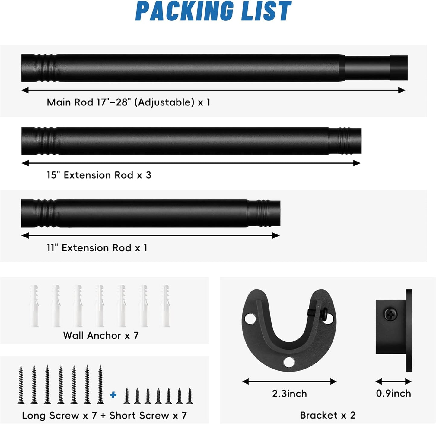 Stepless Adjustable Closet Rod, 66 lb Capacity, Fits 17-84 Inch Spaces, 1.3'' Heavy-Duty Metal Closet Rods for Hanging Clothes, Ideal for Closet, Wardrobes, Laundry or Rvs, Matte Black