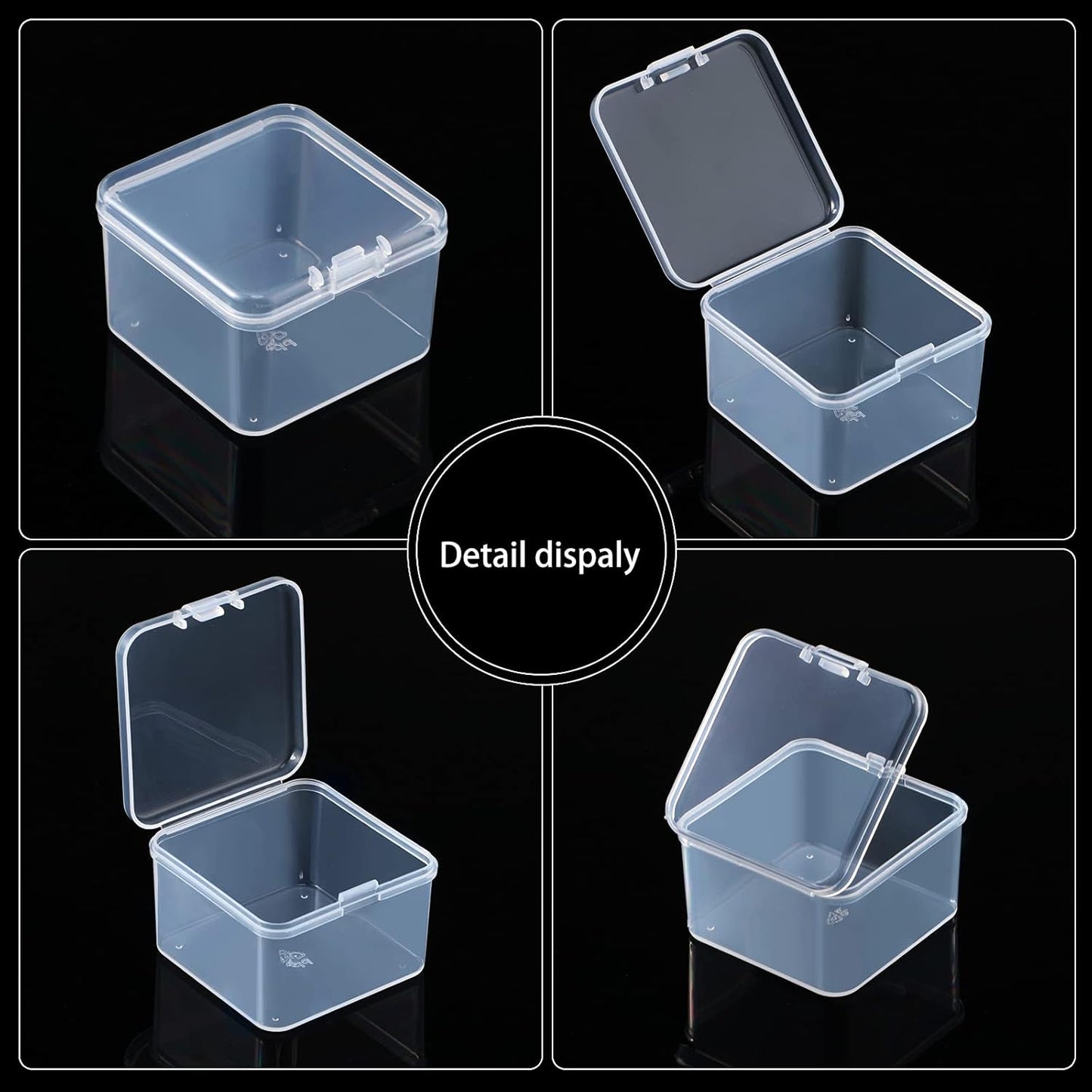 48 Packs Clear Small Plastic Containers Transparent Storage Box with Hinged Lid for Small Items Crafts Jewelry (2 x 2 x 1.4 Inches)