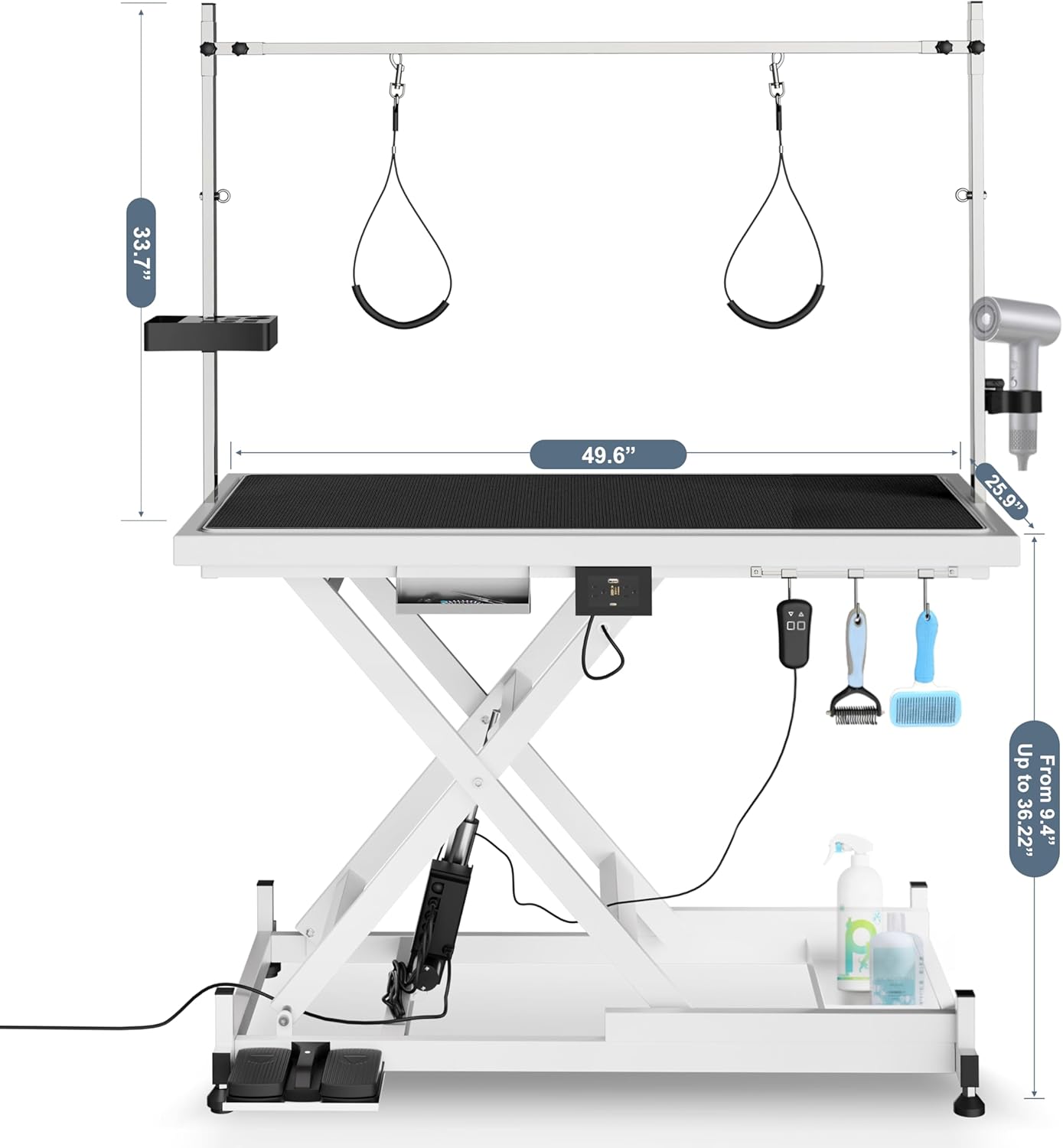 Electric Lift Dog Grooming Table, Upgrade 50 Inch Heavy Duty Professional Pet Grooming Table with Tool Organizer for Large Dogs at Home with Adjustable Overhead Arms and 2 Grooming Noose, White
